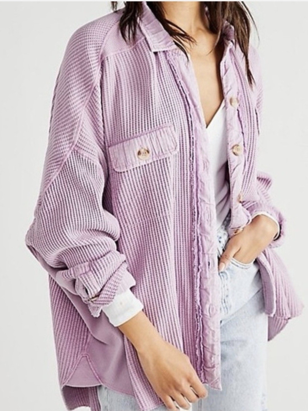 Free People One Scout Bubble Tea Waffle Shirt Jacket